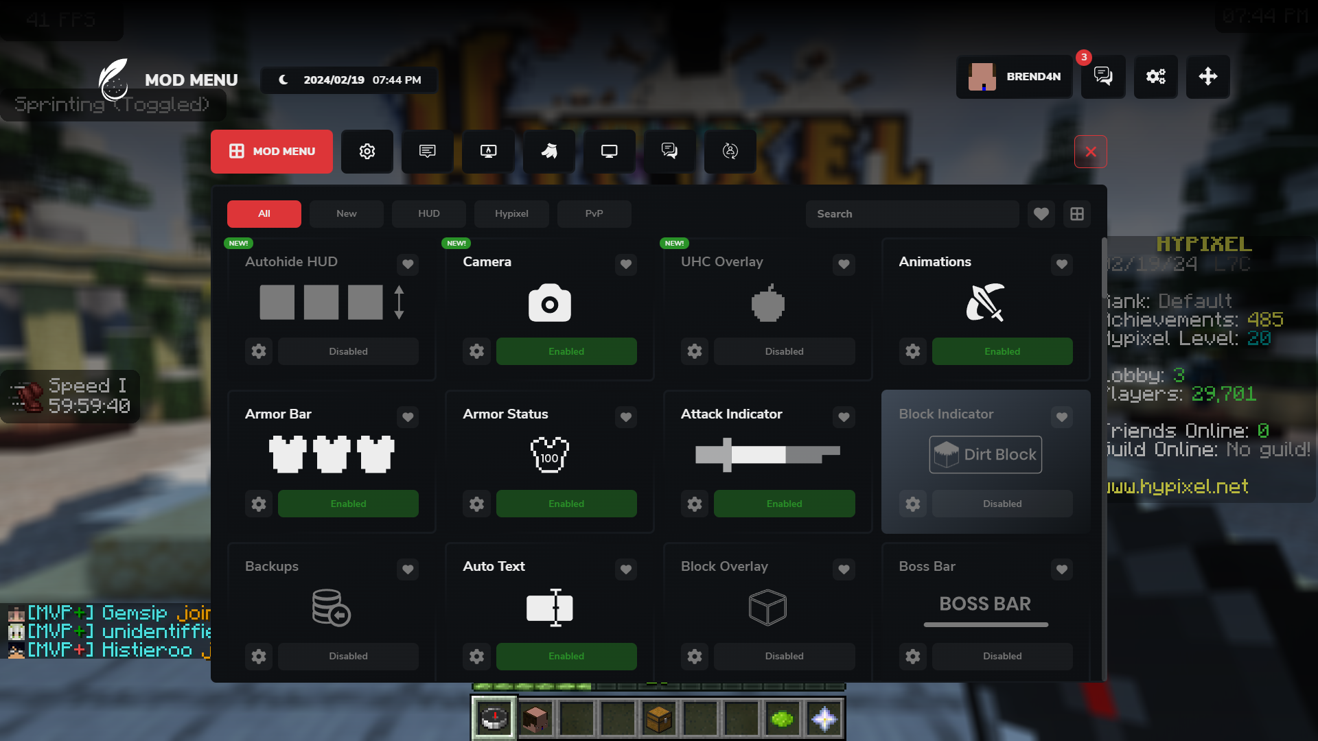 Feather mod menu